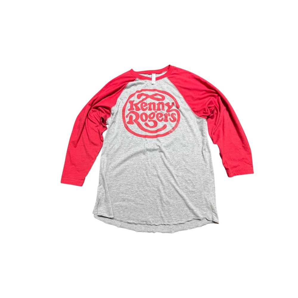 Kenny Rogers Graphic Baseball Tee Red Gray Raglan 3/4 Sleeve Shirt Mens Medium